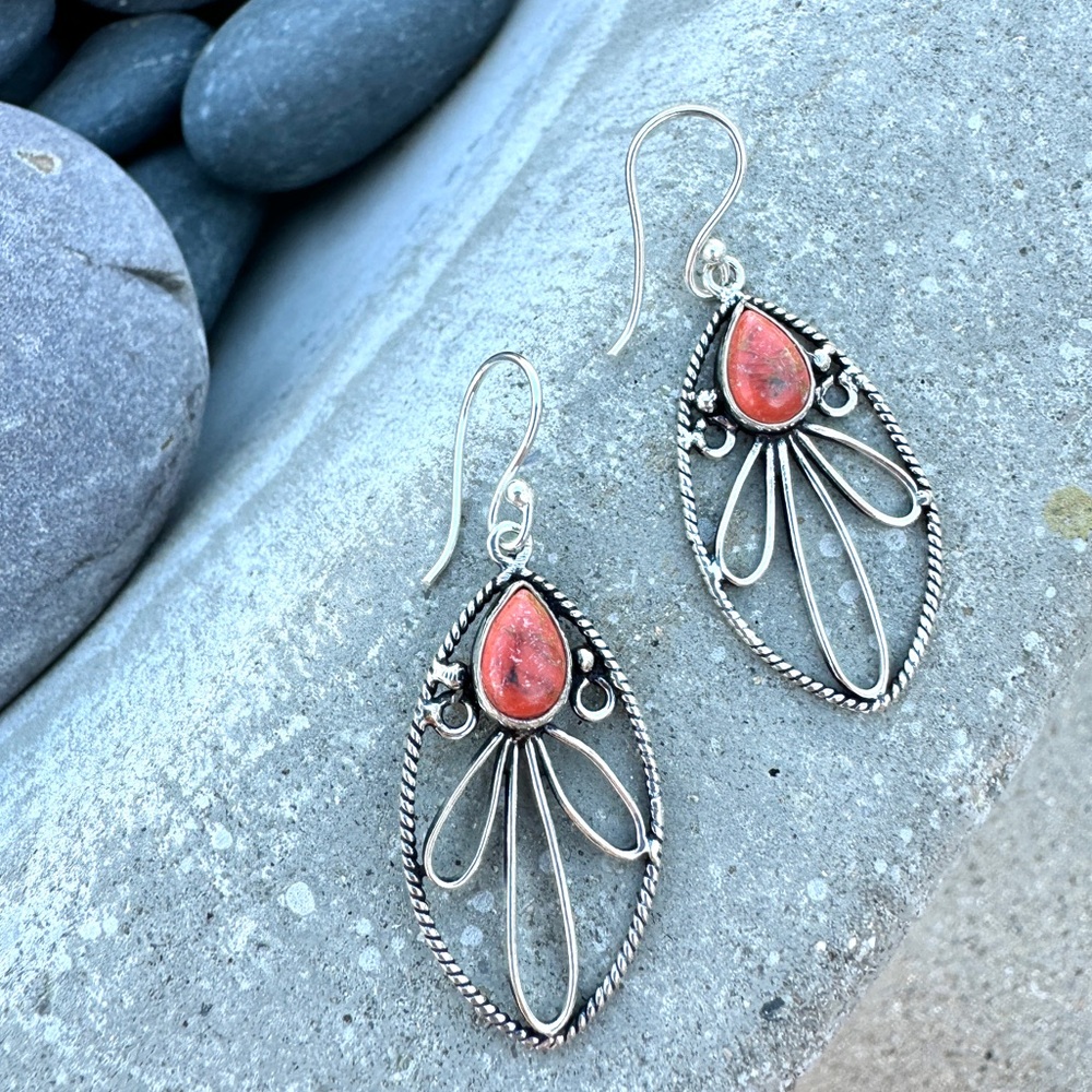 SUNDANCE orange copper turquoise earrings STERLING Silver gemstone GIFT floral